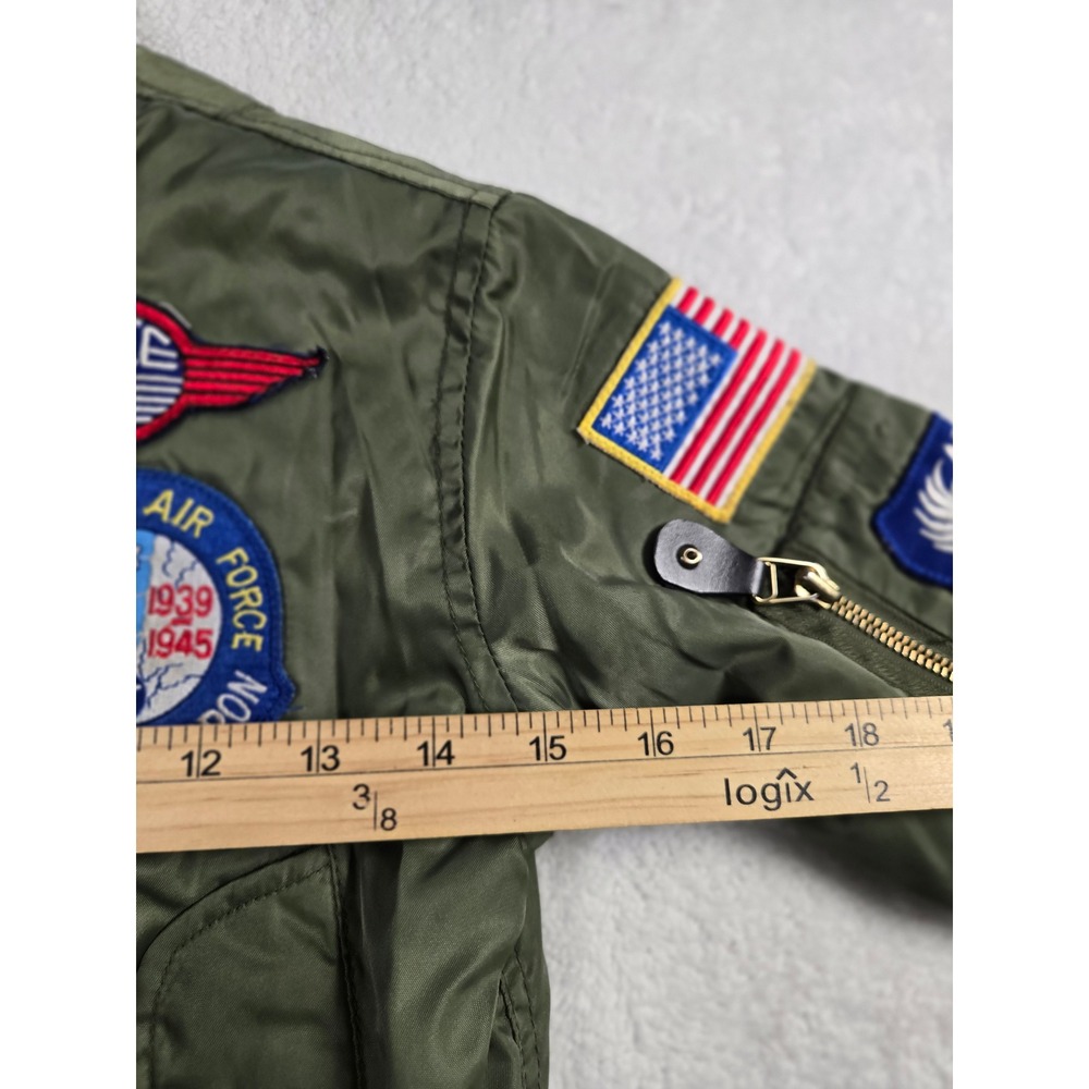 Kids 4T Flight Bomber Jacket Olive Green Military Patches Aviator Top Gun - Picture 6 of 10